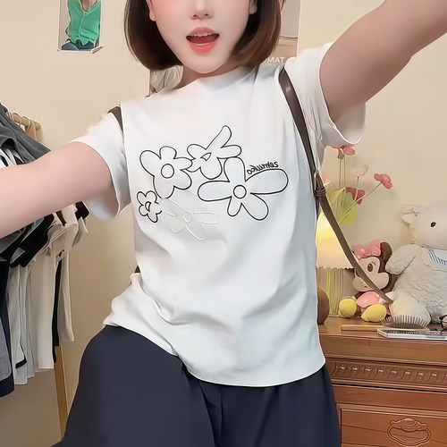 重工绣花短袖t恤女2025夏季新款爆款宽松百搭大码女士半袖上衣潮