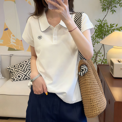 POLO领短袖t恤女2025夏季新款爆款宽松显瘦百搭大码正肩女士上衣