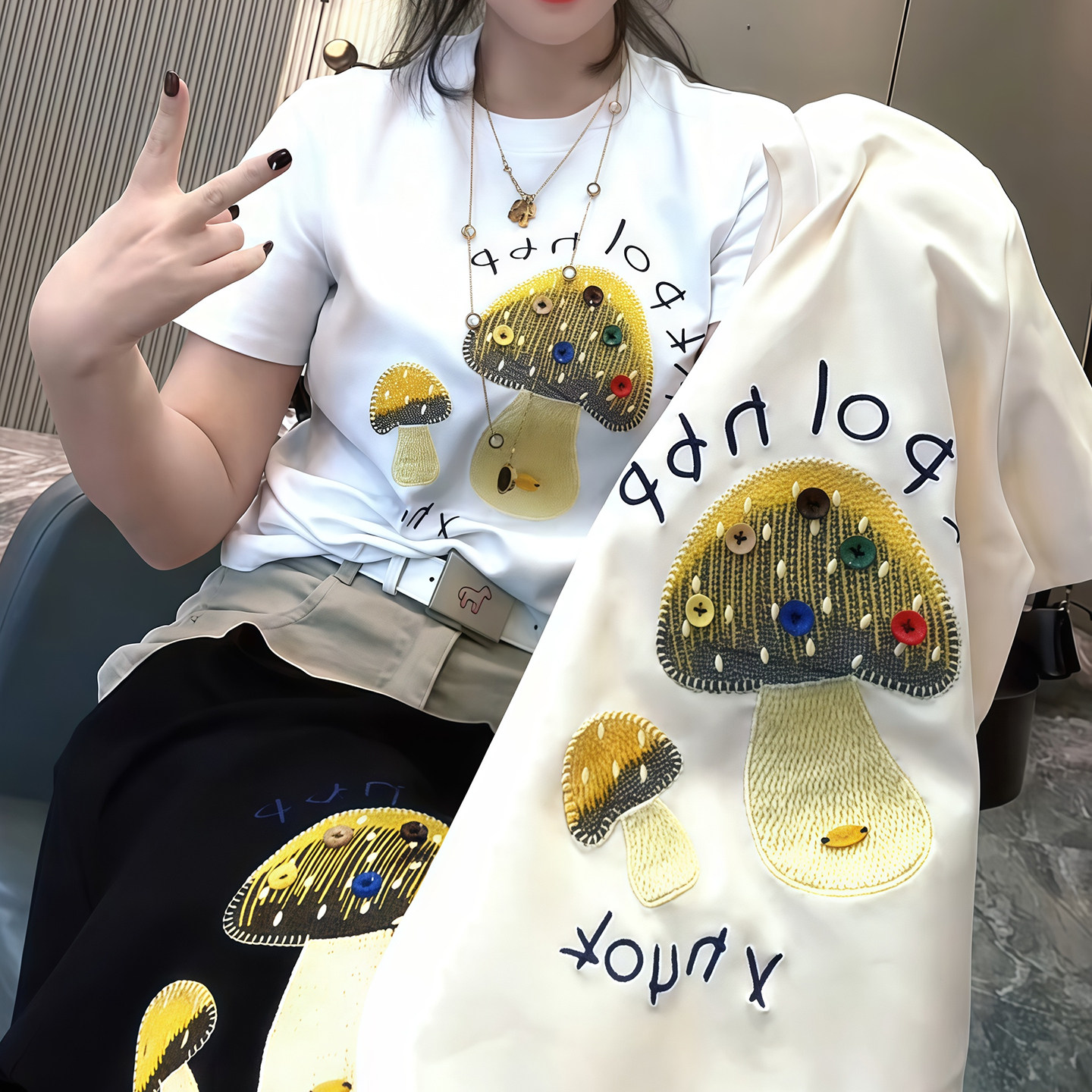 重工刺绣短袖t恤女2026夏季新款大码胖mm宽松显瘦女士半袖上衣潮图片