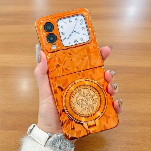 适用华为novaflip手机壳橙色新款novaflipS创意发财支架novaFlip折叠屏电镀硬壳Nova Flip S防摔手链保护套女