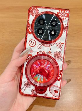 适用OPPOfindn5手机壳红色花纹新款FindN5马年支架电镀外壳Find N5折叠屏创意透明硬壳x fold5防摔手链保护套