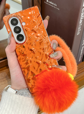 适用三星galaxyzfold7手机壳电镀橙色新款Z Fold7个性硬壳Z Fold6翻盖折叠屏防摔ZFold6毛球手绳ZFlip7保护套