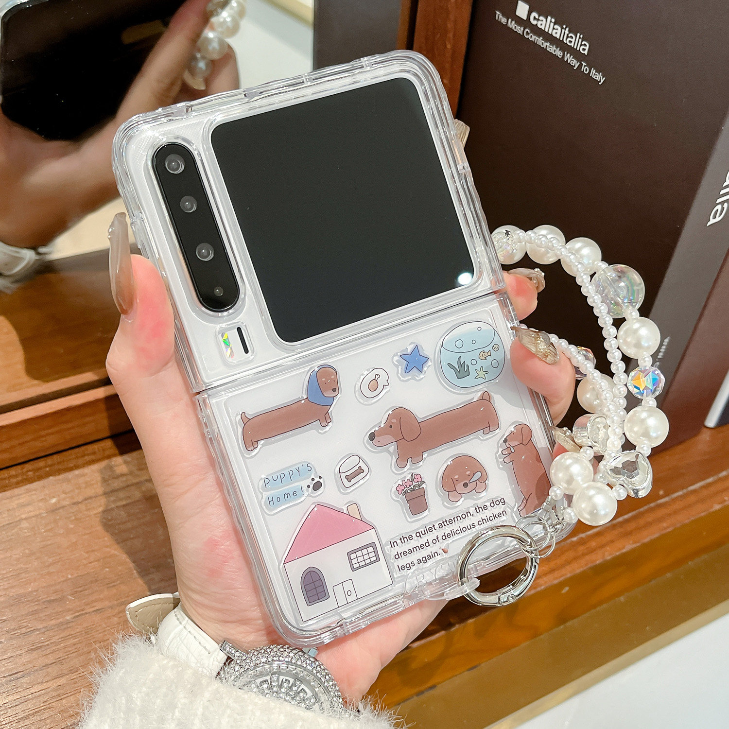 适用华为purax手机壳新款钻石纹透明壳Pocket2折叠屏创意DIY滴胶小狗贴纸Pura X典藏版防摔壳Pocket 