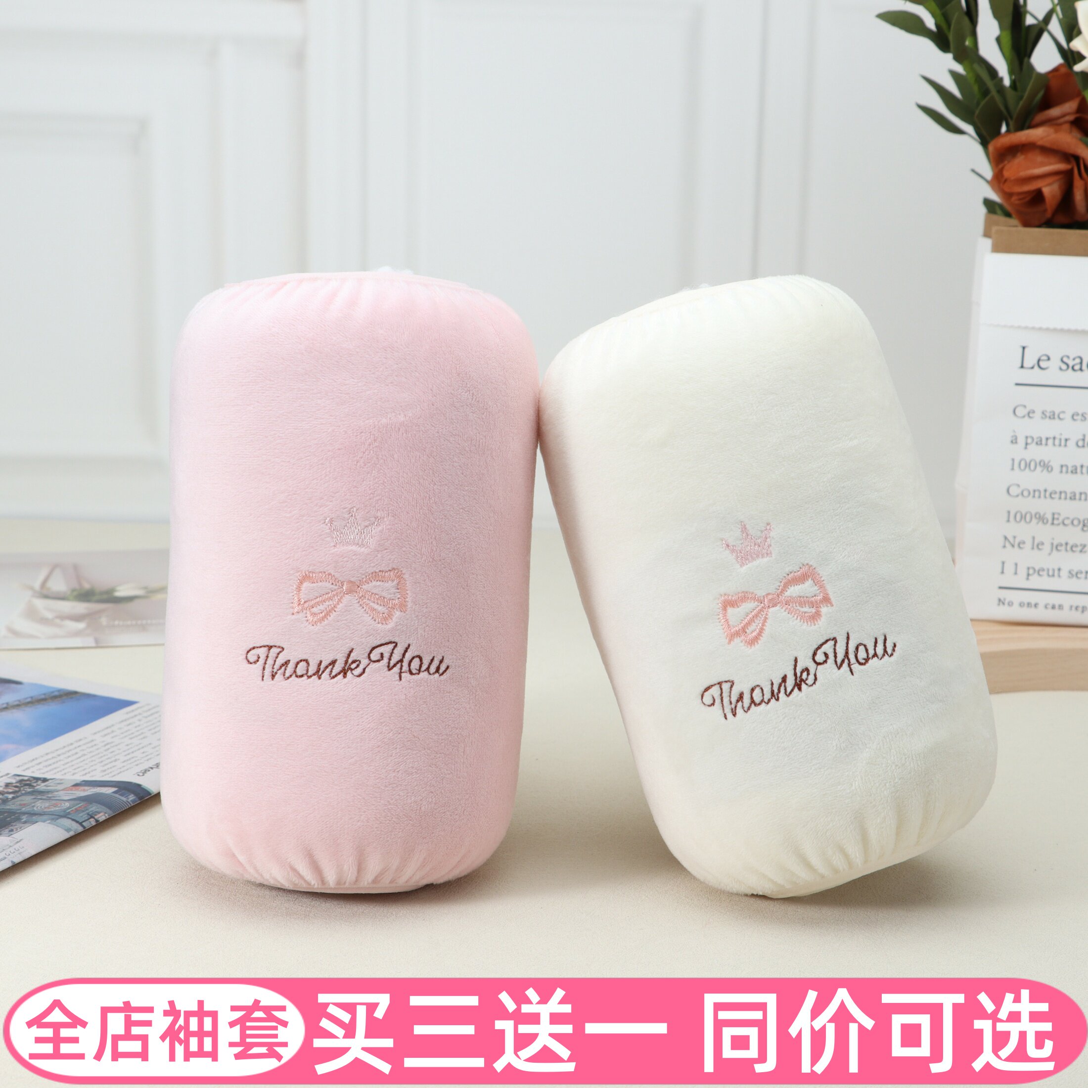 蝴蝶结袖套女秋季冬短款办公手臂套袖防脏护袖头儿童女孩绒布成人