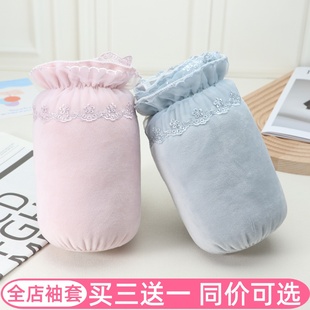 蕾丝花边袖套女春秋冬防污护袖可爱短款绒布工作办公防脏袖头学生