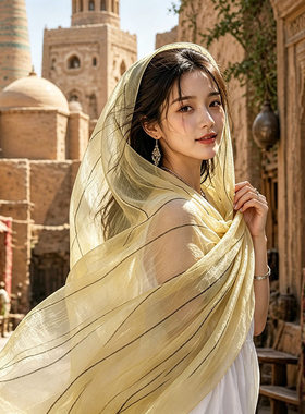 2026新款夏季轻薄款褶皱扎染防晒丝巾围巾女外搭纱巾空调披肩两用