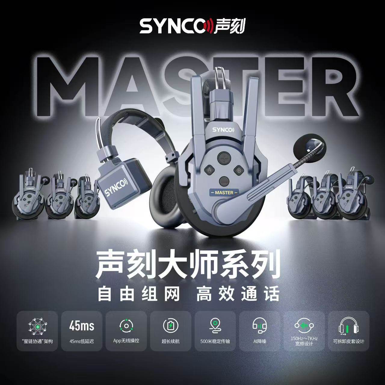 SYNCO奉科声刻Xtalk Master AI降噪对讲机头戴三方内通超长续航