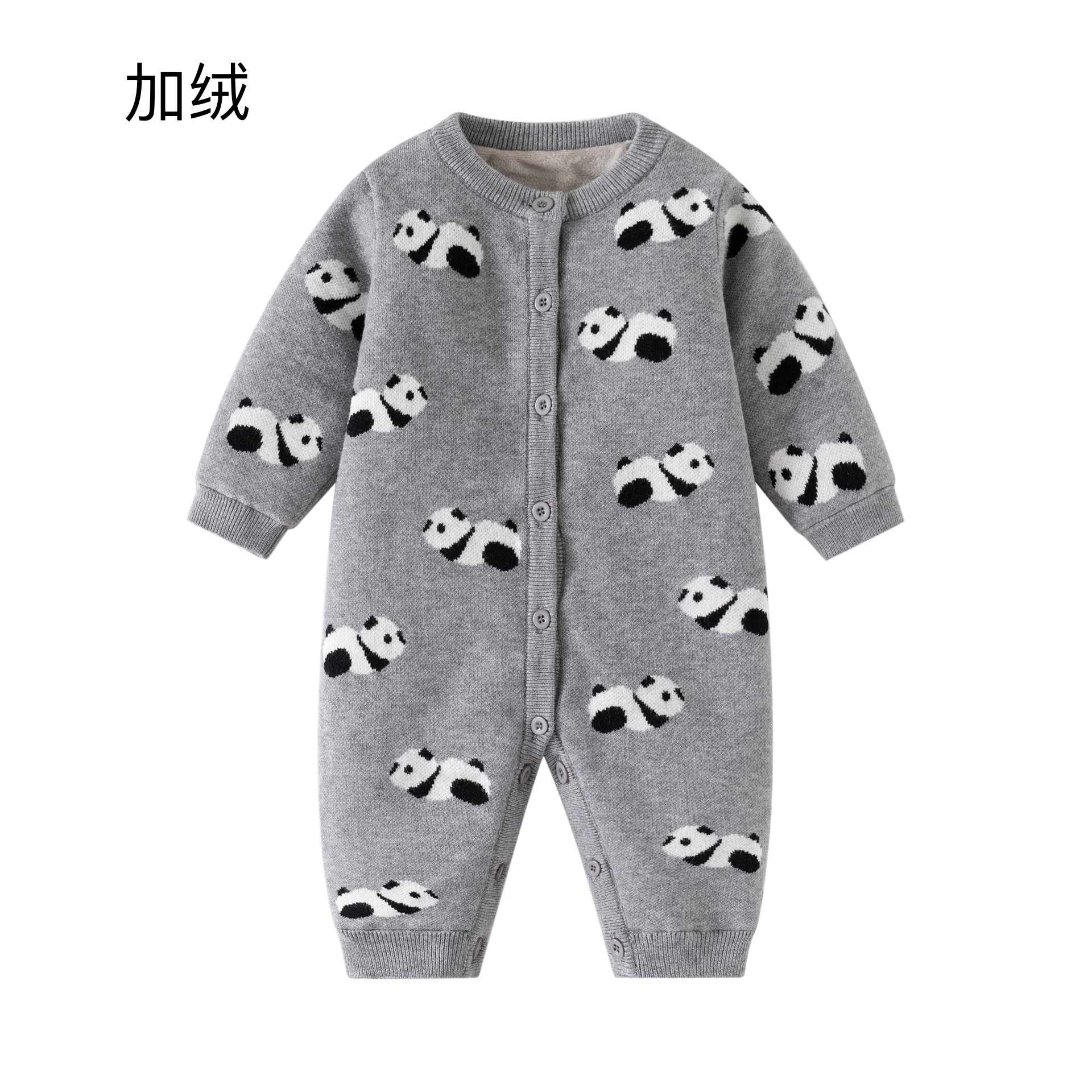婴儿衣服冬装新生儿男女宝宝针织加绒连体衣满月百天哈衣爬服秋冬