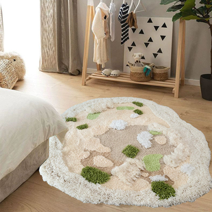 奶油风圆形地毯加厚白色客厅卧室床边毯毛绒地垫衣帽间梳妆台脚垫