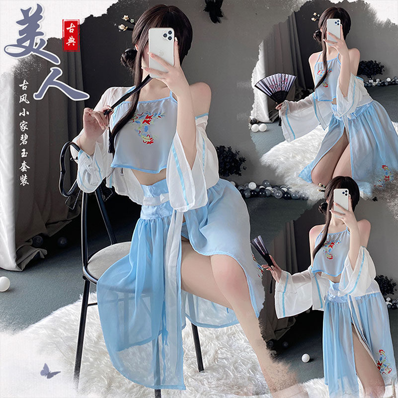 睡衣女 性感汉服纯欲古风高端睡裙女网红风情调透明网纱内衣套装