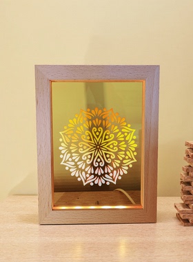 曼茶罗灯精雕耐用实木摆件灯USB LED曼陀罗灯夜灯展灯艺术装饰灯