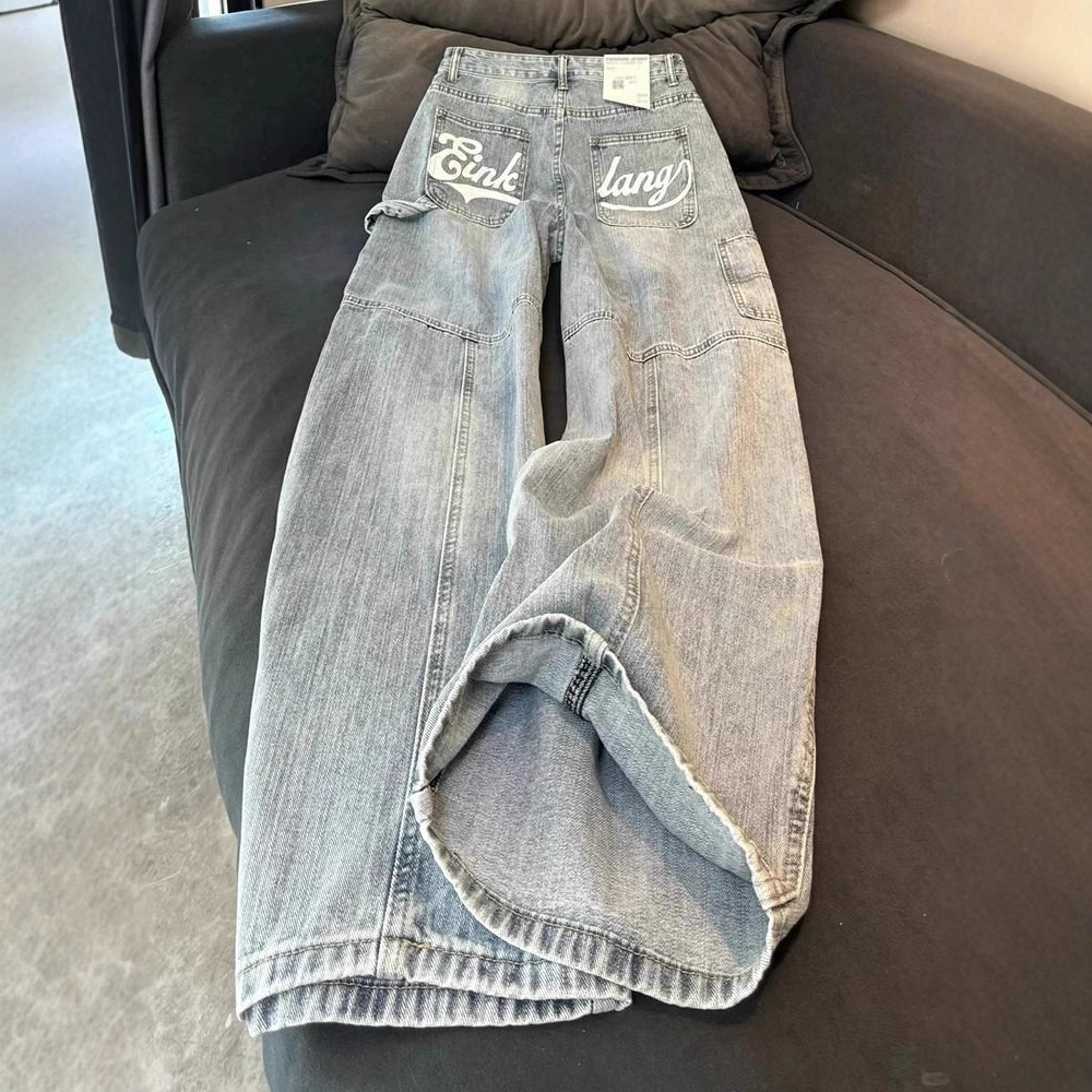 美式慵懒风宽松弯刀牛仔裤女2025秋季新款高腰阔腿弯刀裤