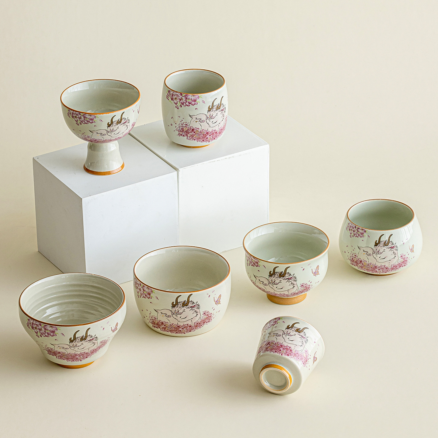 现代简约一路生花草木灰茶茶杯