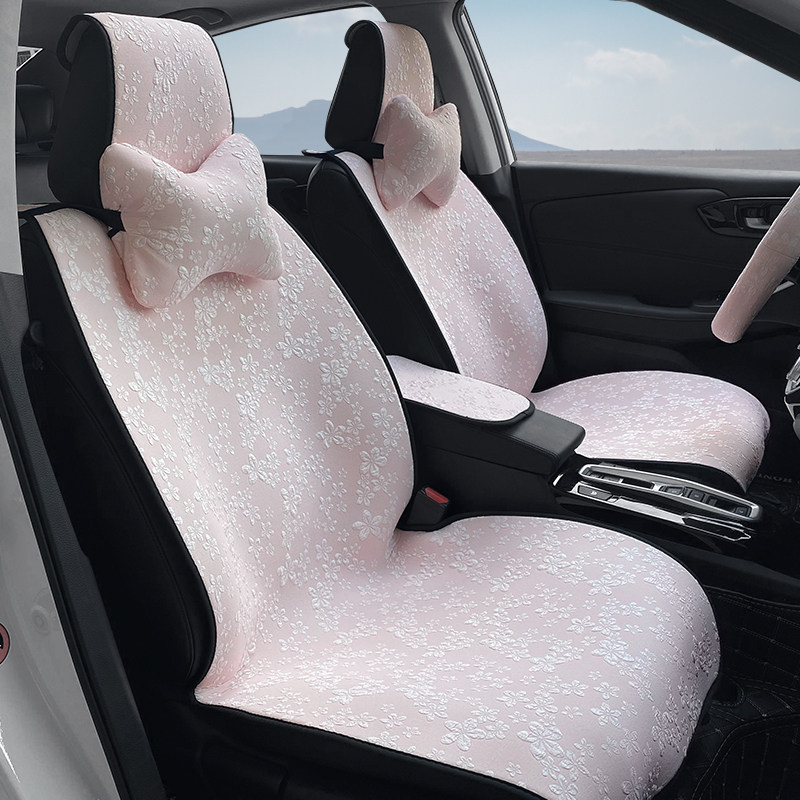 中国风粉色汽车坐垫四季通用汉风车载汽车座垫套网红款高档车垫女