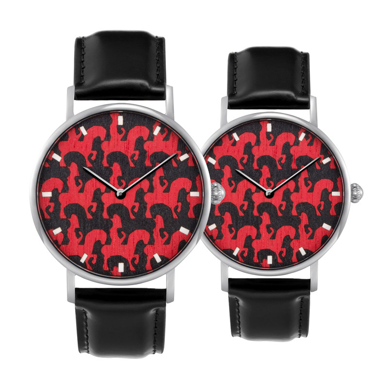 伍德wood 埃舍尔骑士 手工实木镶嵌表盘 男女 石英艺术油画手腕表