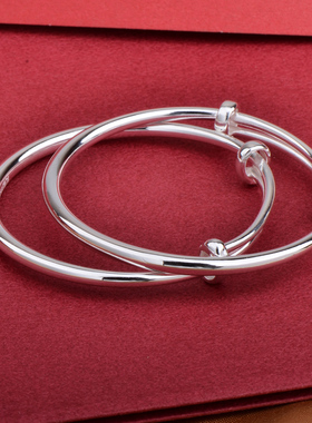 纯银宝宝镯推拉素圈手镯可调节