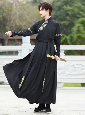 正品汉服男士中国风仙气古装黑色霸气侠客帅公子书生少年大码班服
