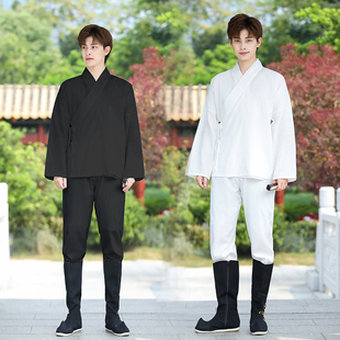 交领汉服圆领袍子内搭款 长袖 寝衣 男打底睡衣白色套装 汉服中衣中裤