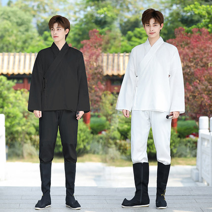 汉服中衣中裤男打底睡衣白色套装长袖交领汉服圆领袍子内搭款寝衣