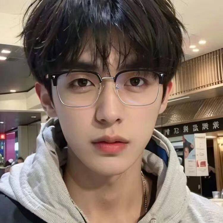 痞帅文艺复古半框眼镜男款近视爆款学生防蓝光眼镜女斯文理工男潮