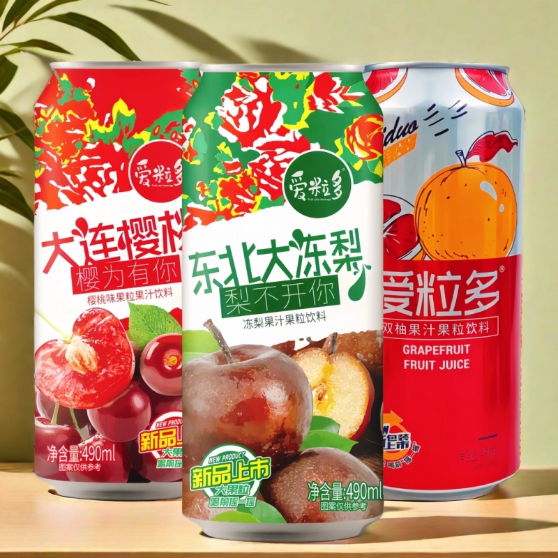 爱粒多果汁东北大冻梨大连樱桃双柚新品上市果粒饮品490ml/罐装