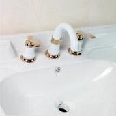 欧式 分体面盆三孔水龙头浴室柜金色四件套枪色冷热四孔水龙头开关