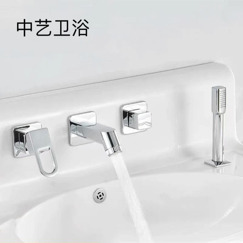 入墙式抽拉水龙头卫生间面盆洗手台脸池浴室柜冷热四件套墙式龙头