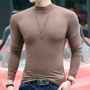 莫代尔半高领长袖T恤男士内搭秋冬薄打底衫青年大码修身纯色秋衣