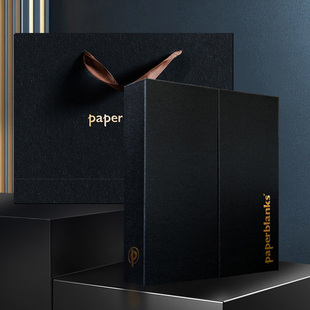 【新款】paperblanks佩兰克礼盒搭配大号笔记本本子书签送女生生日礼物商务高档礼品高颜值黑金双开门空礼盒