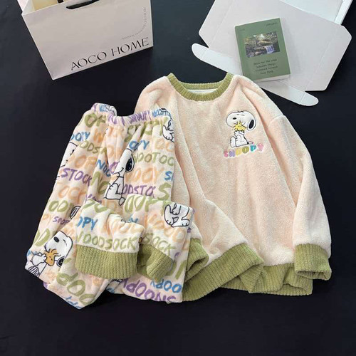 日系ins风睡衣少女秋冬季长袖新款珊瑚绒甜美可爱保暖家居服套装