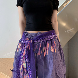 爵士舞hiphop新款屁帘街舞潮流亮片臀巾流苏个性腰搭肚皮舞腰链巾