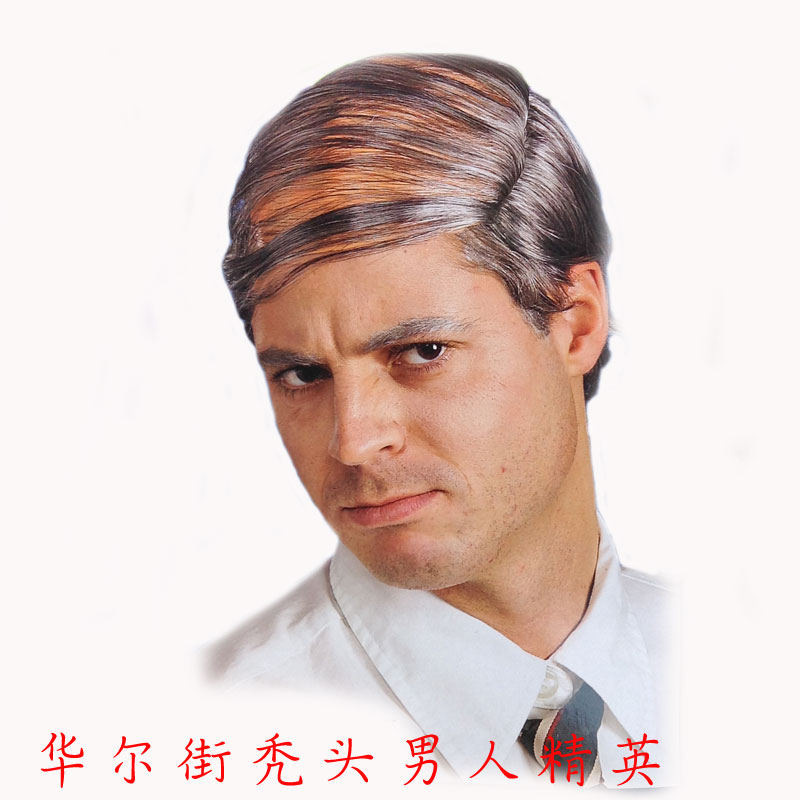 稀疏秃顶假发银灰色侧边分盖遮顶