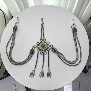 西藏藏式复古合金腰带藏袍藏族锅庄表演裹裙裹裙大中国结腰链配饰