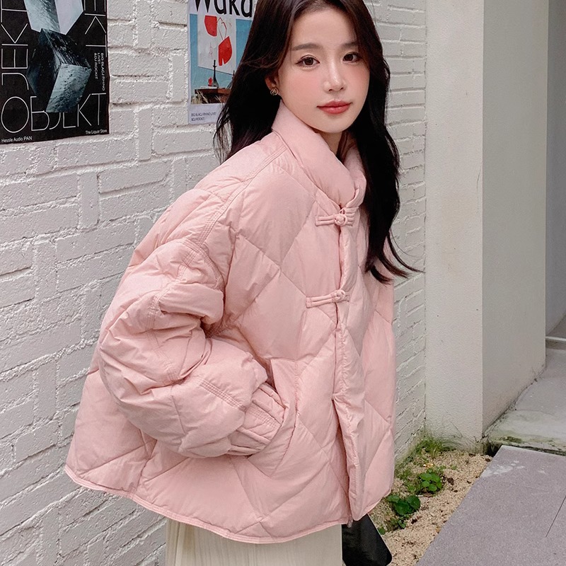 新中式盘扣菱格羽绒服女2024冬季新款时尚高级感小个子白鸭绒外套，商品下架区商品下架区，浙宝253A