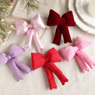 新款布艺蝴蝶结小号圣诞树顶部装饰彩色蝴蝶结场景布置挂饰