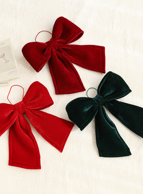 圣诞节装饰品新款红色丝绒植绒蝴蝶结装饰圣诞树挂件橱窗场景布置