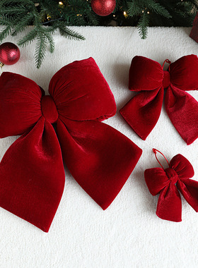 春节新年圣诞蝴蝶结红色圣诞节挂件绒布婚庆布置装饰圣诞树挂饰