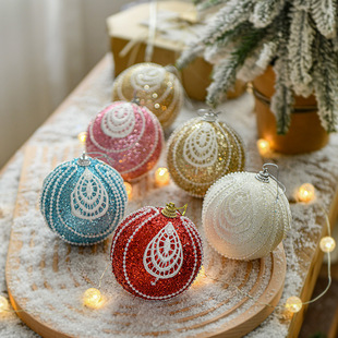 圣诞树装饰挂件8cm圣诞球彩色蕾丝珠串沾粉球圣诞挂饰吊球装饰品