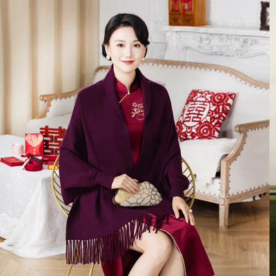 秋冬新款纯色披肩喜婆婆婚礼配旗袍的外搭喜妈妈婚宴礼服高级外披