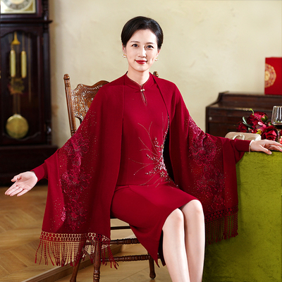 新款外搭妈妈红色喜婆婆旗袍披肩