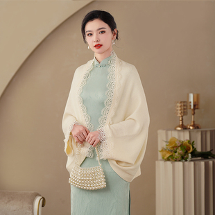 春秋配旗袍披肩外搭高端羊绒斗篷围巾两用秋冬礼服气质时尚女外披