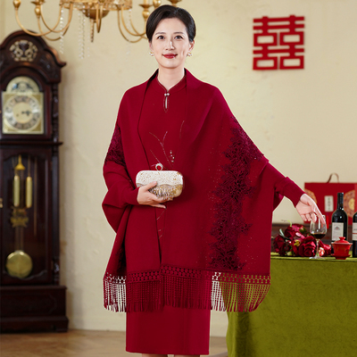 红色女披肩妈妈结婚礼服旗袍