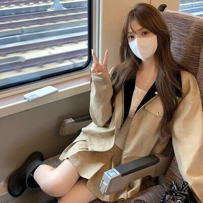 英伦风撞色设计感长袖夹克外套女早秋新款显瘦百褶半身裙时尚套装