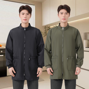 罩衣男款工作服长袖防水男士大人秋冬护衣纯色大褂防尘劳保围裙