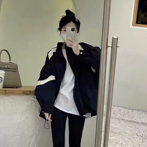 黑白撞色冲锋衣外套女2024春秋季新款小个子薄款抽绳休闲运动夹克