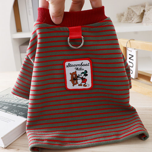 新款韩系条纹小狗衣服四脚居家服四季通用防掉毛比熊可爱狗狗服装