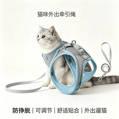【】猫咪牵引绳可调节溜猫牵引绳猫绳子猫牵引防挣脱外出