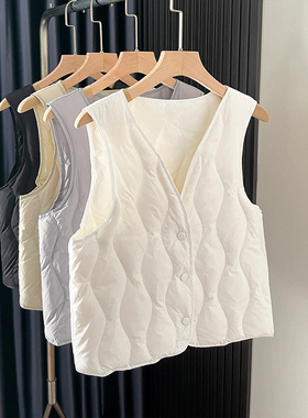 90%白鸭绒内胆羽绒服女大衣内搭轻薄保暖背心修身V领马甲外穿秋冬