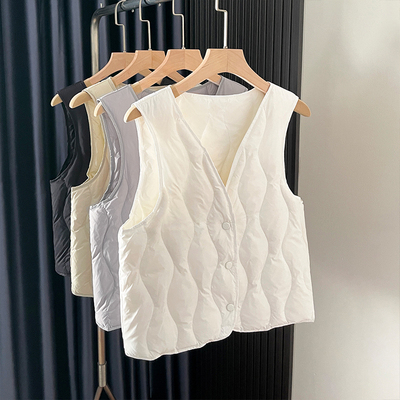 90%白鸭绒内胆羽绒服女大衣内搭轻薄保暖背心修身V领马甲外穿秋冬