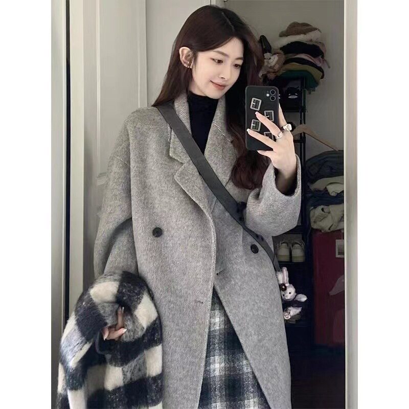 毛呢大衣女中长款2025春秋款赫本风气质小个子宽松韩系呢子外套